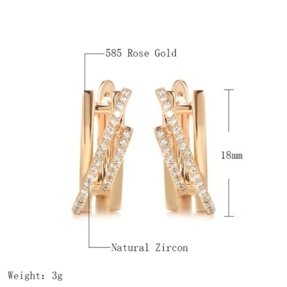 Rose Gold Plated Lines Natural Zirconia Stud Earrings - Picture 4 of 6